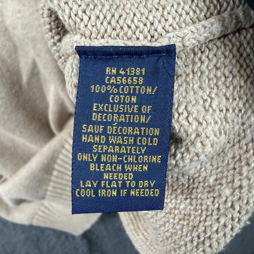 Polo Ralph Lauren 3-Button Mock Neck Sweater Tan Beige Cotton Men's XL TG Preppy